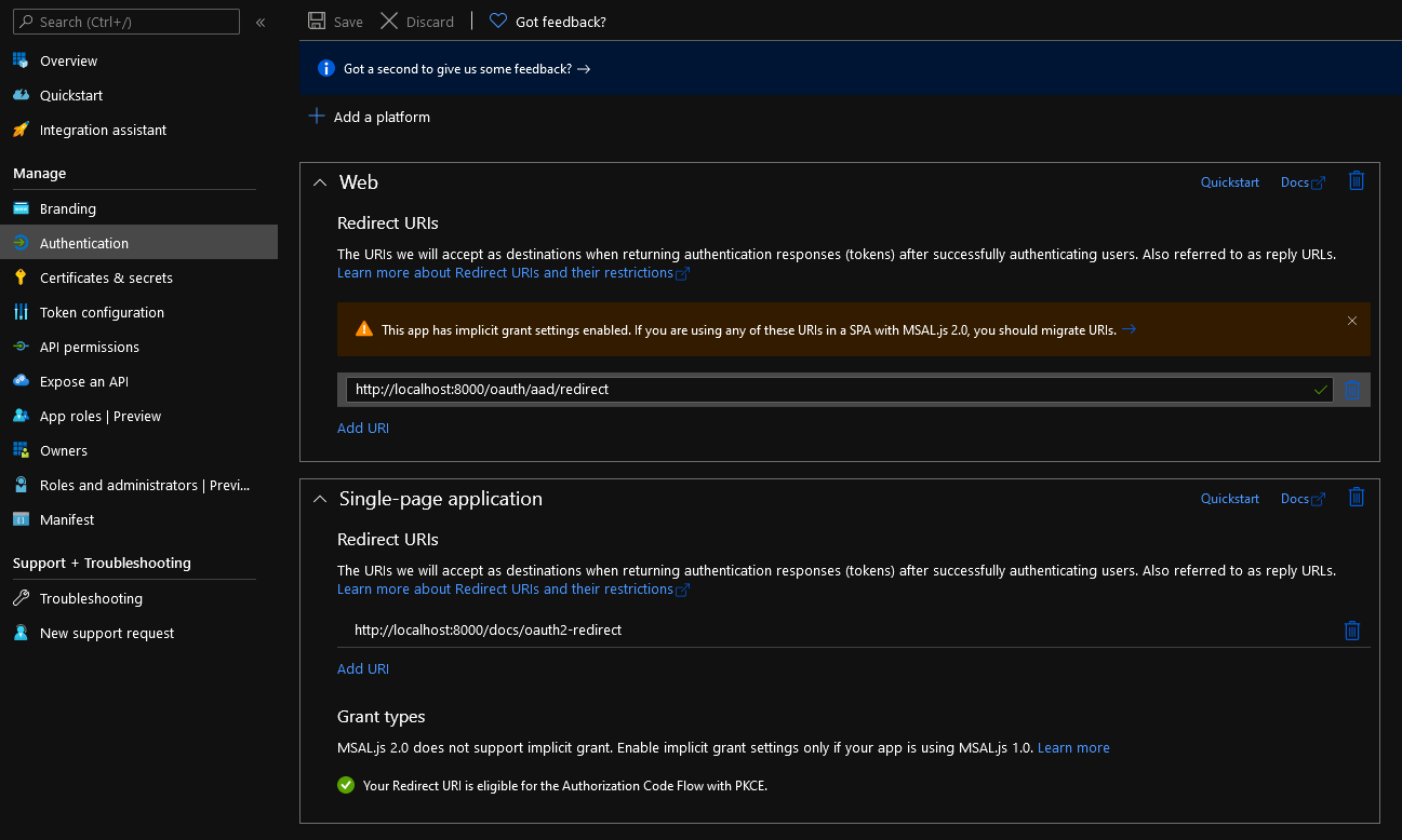 Overview of redirect URI configuration for local testing